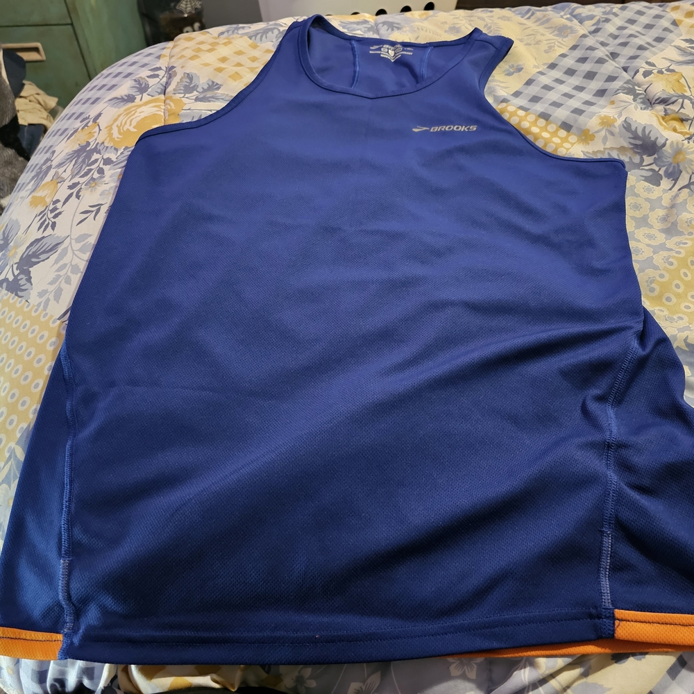 Brooks Blue Tank Top with Orange Accents